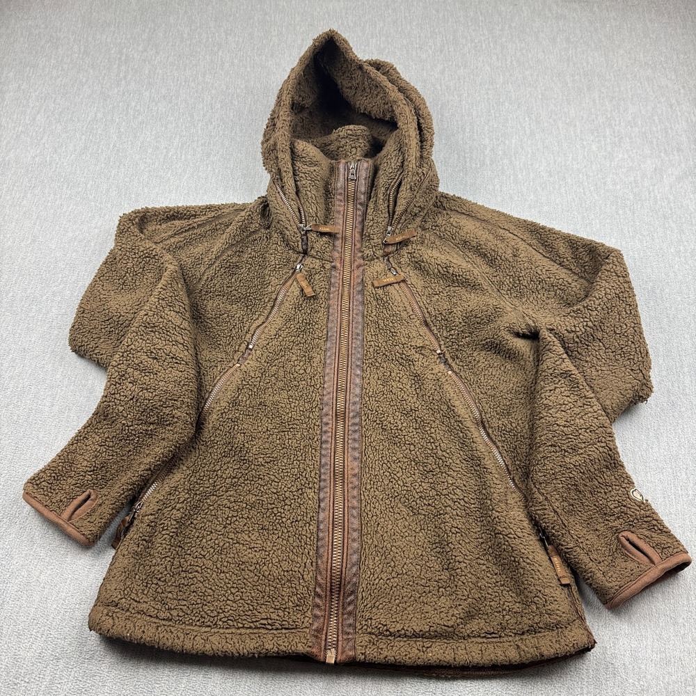 Kuhl Jacket Womens Large Brown Full Zip Flight Fleece Hooded Thumbholes Outdoors
